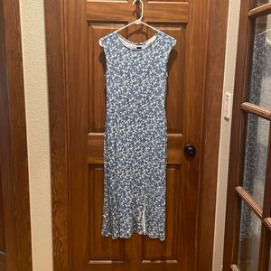 Loft blue and white flower ankle length dress